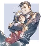  2boys black_hair bomssp goggles goggles_around_neck goggles_on_head grey_eyes highres hug keith_(voltron) male_focus multiple_boys takashi_shirogane voltron:_legendary_defender younger 