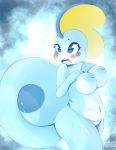  2019 anthro anthrofied blue_eyes blush breasts chubby_female featureless_crotch female navel nintendo nipples non-mammal_breasts nude open_mouth pok&eacute;mon pok&eacute;mon_(species) pok&eacute;morph reptile scalie skwidbone slightly_chubby sobble solo thick_thighs video_games 