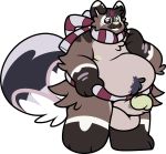  absurd_res barazoku canid canine fluffy fur grin hair hi_res male mammal multicolored_hair nipples obese overweight penis raccoon_dog razzlespup rope slightly_chubby smile tanuki 