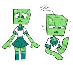  2019 alternate_species anthro blush clothing creeper dress female green_skin humanoid humanoidized minecraft miscon not_furry open_mouth simple_background solo video_games white_background 