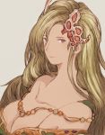 1girl blue_eyes breasts cleavage closed_mouth commentary_request final_fantasy final_fantasy_iv green_hair hair_ornament long_hair looking_at_viewer maekakekamen older rydia simple_background smile solo 