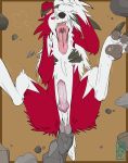  anal anal_penetration animal_genitalia animal_penis canid canine canine_penis erection fur gakuseigitsune hindpaw lycanroc lying male mammal midnight_lycanroc nintendo on_back paws penetration penis pok&eacute;mon pok&eacute;mon_(species) red_eyes solo tongue video_games 