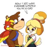  1:1 animal_crossing anthro avian banjo-kazooie banjo_(banjo-kazooie) bird canid canine canis clothed clothing digital_media_(artwork) domestic_dog female fur isabelle_(animal_crossing) kazooie male mammal nintendo open_mouth rareware shih_tzu smile starshippizza toy_dog ursid video_games 