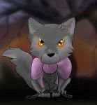  2019 angry blush bow_tie canid canine canis chain digital_media_(artwork) european_mythology fenrir_(disambiguation) fur grey_fur hi_res legend looking_at_viewer mammal mythology norse_mythology pink_bow_tie quadruped sa-chat simple_background sitting solo wolf yellow_eyes 