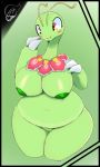  2019 anthro anthrofied artesjsc big_breasts big_butt blush breasts butt claws digital_media_(artwork) dinosaur embarrassed female flora_fauna flower green_skin huge_breasts meganium nintendo nipples non-mammal_breasts nude overweight pink_flower pink_nipples plant pok&eacute;mon pok&eacute;mon_(species) pok&eacute;morph pussy reptile sauropod scalie simple_background solo thick_thighs video_games wide_hips yellow_eyes 