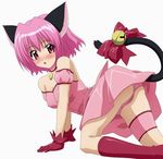  all_fours animal_ears arm_garter ass bell blush boots bow cat_ears cat_tail choker garters gloves highres jingle_bell knee_boots leotard magical_girl mew_ichigo momomiya_ichigo panties pink_choker pink_eyes pink_hair pink_leotard pink_panties red_gloves short_hair solo sugimura_tomokazu tail tail_bell tail_bow tokyo_mew_mew underwear 