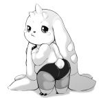  ambiguous_gender anthro blush butt clothing cocampplus digimon digimon_(species) greyscale hi_res lagomorph legwear looking_back lopmon mammal monochrome panties solo stockings underwear 