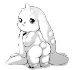  ambiguous_gender anthro blush butt cocampplus digimon digimon_(species) greyscale hi_res lagomorph lopmon mammal monochrome solo 