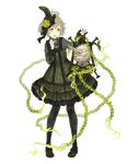  1boy ahoge chain crossdressing dress feathers flower frilled_dress frills full_body green_eyes green_hair grin hair_feathers hair_flower hair_ornament ji_no lantern long_nose mary_janes official_art otoko_no_ko pantyhose pigeon-toed pinocchio_(sinoalice) shoes sinoalice smile solo transparent_background upper_teeth 