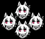  1girl animal_ear_fluff animal_ears bell bell_collar bohemian_rhapsody closed_mouth collar hair_bun highres jingle_bell kemomimi-chan_(naga_u) monochrome naga_u purple_eyes queen_(band) sidelocks 