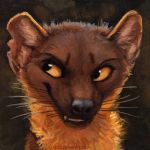  2019 ambiguous_form ambiguous_gender black_nose brown_fur front_view fur headshot_portrait kenket looking_aside mammal marten mustelid musteline painting_(artwork) pine_marten portrait simple_background smile solo traditional_media_(artwork) url whiskers yellow_eyes 