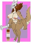  2017 annoyed anthro anthrofied areola big_breasts biped bone border breasts brown_hair claws demonnyuu digital_media_(artwork) female full-length_portrait hair half-closed_eyes hi_res holding_object holding_weapon hooves long_hair marowak melee_weapon nintendo nipples non-mammal_breasts nude pink_background pok&eacute;mon pok&eacute;mon_(species) pok&eacute;morph portrait purple_background reptile scales scalie simple_background skull solo standing thick_thighs video_games weapon white_border wide_hips 