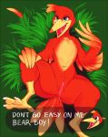  anthro avian banjo-kazooie bird dialogue female flat_chested igiveyoulemons kazooie lying on_back outside pussy rareware solo video_games 