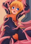  1girl blue_eyes blush breasts commentary_request covered_navel gundam highres jun&#039;you_maru orange_hair pilot_suit puru_two short_hair solo tentacles 