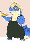  2019 alligator alligatorid anthro banana blue_body clothing crocodilian eclipsewolf food fruit hat headgear headwear male nintendo overalls plant reptile sale_(zelda) scalie simple_background solo straw_hat the_legend_of_zelda video_games 