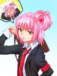  1girl armband cross_hair_ornament hair_ornament highres hinamori_amu necktie pink_hair school_uniform shugo_chara! solo yellow_eyes 