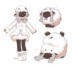  1girl animal_ears blush closed_eyes creature creature_and_personification full_body gen_8_pokemon highres horns long_sleeves looking_at_viewer pantyhose personification pokemon pokemon_(creature) pokemon_(game) pokemon_swsh scorsheep sheep short_hair simple_background smile standing wool_dress wooloo 