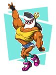  2019 5_fingers analon_(artist) biceps bottomwear clothed clothing crown denim denim_clothing denim_shorts emperor_awesome fingerless_gloves fish flamboyant gloves handwear humanoid male marine muscular muscular_male nipple_outline pecs shark shirt shorts skimpy solo tank_top topwear wander_over_yonder 