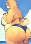  akitaka anthro big_butt bikini blue_sky blush butt clothing cloud dipstick_ears dipstick_tail female fur looking_at_viewer mature_female multicolored_ears multicolored_fur multicolored_tail orange_fur overweight overweight_female portrait rear_view sky solo species_request standing swimwear tan_fur three-quarter_portrait three-quarter_view voluptuous 
