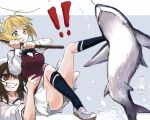  !! 2girls ass bangs black_hair black_legwear blonde_hair blunt_bangs bow bowtie bright_pupils brown_eyes carrying cutlass_(girls_und_panzer) fishing fishing_line fishing_rod frown girls_und_panzer hat headband long_hair long_sleeves maid_headdress multiple_girls murakami_(girls_und_panzer) open_mouth pleated_skirt red_vest sailor sailor_hat shark shirt short_hair simple_background skirt sleeves_rolled_up socks surprised teeth thighs vest white_footwear white_pupils white_shirt white_skirt wide-eyed yellow_eyes yuuyu_(777) 