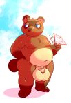  2019 absurd_res animal_crossing anthro balls belly big_balls blue_eyes brown_fur canid canine flaccid fur hi_res humanoid_hands male mammal moobs navel nintendo nipples overweight overweight_male penis raccoon_dog serex serex_the_dragon solo tanuki tom_nook_(animal_crossing) video_games 