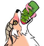  alcohol ale beer beverage black_fur brown_fur canid canine dragon draixen drinking drunk flushed forked_tongue fox fur ginger horn hybrid inner_ear_fluff mammal open_mouth scaled scaledfox tongue white_fur yellow_eyes 