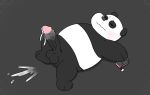  2019 absurd_res anthro balls belly black_fur black_nose blush bodily_fluids cartoon_network cum cum_on_penis erection eyes_closed fur genital_fluids giant_panda hi_res lying male mammal panda_(wbb) peachy-pudding penis phone slightly_chubby solo ursid we_bare_bears 