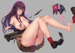  blush breasts censored ctrlz77 girls_frontline long_hair nipples no_bra nopan purple_hair pussy red_eyes seifuku skirt tie wa2000_(girls_frontline) 