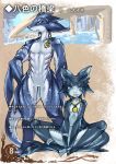  anthro blue_eyes blue_skin duo female gills japanese_text jewelry male marine moyamoya_kuroi necklace nude text 