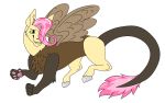  alpha_channel ambiguous_gender brown_feathers brown_tail discord_(mlp) dragon equid equine feathers fluttershy_(mlp) friendship_is_magic fur hair hi_res hooves hybrid long_tail mammal multicolored_body my_little_pony paws pink_hair quadruped simple_background solo tail_tuft tan_fur transparent_background tuft unknown_artist 