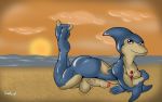  2017 5_toes alien amebajr ball beach butt cetacean delphinoid feet humanoid_feet humanoid_penis konami male mammal marine neo-spacian_aqua_dolphin nude penis seaside solo sunset toes toothed_whale yu-gi-oh yugioh_gx 