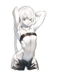  1girl amrkdrw highres long_hair monochrome original pale_skin pants sketch solo topless white_background white_hair white_skin 