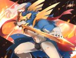  abs action_pose amber_eyes anthro blue_fur bulge fighting_stance fur legendary_pok&eacute;mon looking_at_viewer male melee_weapon muscular muscular_male nails nintendo pok&eacute;mon pok&eacute;mon_(species) pose sharp_nails sword tach8 video_games weapon zacian 
