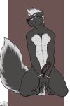  2016 2:3 abs anthro athletic bambii_dog black_claws black_fur black_nose black_penis black_tail blue_eyes bound claws countershade_torso countershading digital_media_(artwork) erection eyebrows front_view full-length_portrait fur glans hair handcuffs hi_res humanoid_penis kneeling looking_at_viewer male mammal mephitid multicolored_fur multicolored_tail nude pecs penis pillarbox portrait restricted_palette shackles short_hair signature simple_background skunk solo submissive submissive_male two_tone_fur two_tone_tail white_countershading white_eyebrows white_fur white_hair white_tail wick_(tarkeen) 