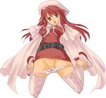  artist_request aty_(summon_night) belt boots bow bow_panties long_hair long_sleeves loose_belt panties panty_pull pink_panties pussy solo summon_night summon_night_3 thigh_boots thighhighs underwear white_footwear 