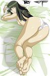  absurdres arrancar ass barefoot bed_sheet bleach cameltoe feet green_hair highres long_hair panties soles solo sun-sun toes top-down_bottom-up topless underwear white_panties 