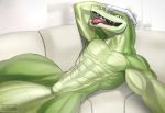  16:9 2018 abs absurd_res alternate_version_at_source barazoku biceps clothing crocodile crocodilian crocodylid featureless_crotch gloves green_scales handwear hi_res inviting living_room looking_at_viewer lying male manly muscular muscular_male obliques pecs reptile scales scalie seductive selfie sharp_teeth sofa solo sonic_(series) sonic_boom teeth todex tongue tongue_out triceps two-tone_scales vector_the_crocodile 