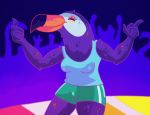  2019 animated avian beak bird black_beak booty_shorts breasts clothing dancing feathers female female_focus group j-lia_(artist) nipple_outline ramphastos shirt solo_focus tank_top toco_toucan topwear toucan tuca tuca_and_bertie two_tone_beak 