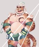  2019 anthro belly felid hombretigre humanoid_hands male mammal moobs navel nipples o-ro overweight overweight_male pantherine solo teeth tiger tokyo_afterschool_summoners video_games 