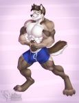  4_toes anthro briefs bulge canid canine clothed clothing digitigrade hi_res looking_at_viewer male mammal muscular muscular_male smile solo standing toes topless underwear vallhund 
