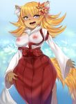  anthro blush breasts canid canine clothed clothing dk- female hi_res looking_at_viewer mammal nipples open_mouth smile solo standing wide_hips 