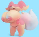  anthro audino big_breasts blue_background bodily_fluids breasts eyes_closed female holding_breast huge_breasts inverted_nipples lactating nintendo nipples nude pink_skin pok&eacute;mon pok&eacute;mon_(species) pussy simple_background solo somnamg video_games 