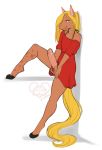  animal_genitalia animal_penis anthro arilen clothed clothing crossdressing equid equine equine_penis erection girly hi_res horse kittydee looking_at_viewer male mammal penis simple_background smile solo white_background 