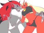  blaziken breasts cat_bra catbra clothing duo female lingerie nintendo orama_ura panties pok&eacute;mon pok&eacute;mon_(species) teasing underwear video_games zoroark 