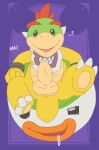  2019 3_toes ? aliasing anal_beads anthro anus argon_vile balls black_eyes bodily_fluids bowser_jr. cellphone claws drooling english_text erection front_view hi_res hud koopa koopa_clown_car looking_at_viewer male mario_bros monster_mind nintendo nude penis phone purple_background saliva scalie sex_toy simple_background smartphone smile solo text toes uncut video_games young 