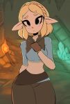 2019 animated animated_png blonde_hair blue_eyes blush breasts breath_of_the_wild civibes dialogue english_text female flashing frame_by_frame front_view hair huge_filesize humanoid humanoid_pointy_ears hylian looking_at_viewer mammal nintendo nipples not_furry presenting presenting_pussy princess_zelda pussy solo standing text the_legend_of_zelda video_games 