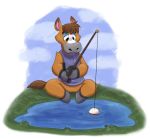  2019 animal_crossing by-nc-nd creative_commons elmer_(animal_crossing) equid equine fishing_rod hi_res mammal nintendo orlandofox simple_background video_games water 