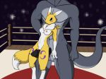  anthro being_watched breasts canid canine digimon digimon_(species) erection faceless_male female fox fur gravyfox hi_res looking_at_another male mammal muscular nude pussy renamon ring scalie sex thigh_sex wrestling yellow_fur 