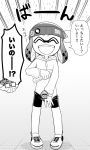  1boy 1girl black_and_white censored darek dialogue exposed exposed_pussy eyebrows eyes_closed female female_focus glasses happy inkling inkling_boy inkling_girl jacket jacket_lift japanese_text male nintendo open_mouth pants pants_pull presenting_pussy revealing_pussy sharp_teeth shocked shoes smile speech_bubble splatoon splatoon_(series) sweat text translation_request 