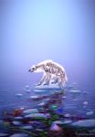  animal bear blue_background bottle can commentary english_commentary highres ice no_humans original polar_bear skeleton trash water watermark web_address wenqing_yan 